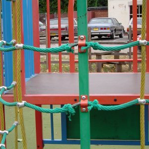 Play equipment on the playing field.