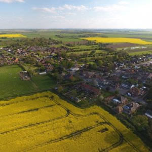 Aerial view of the village, taken in 2017