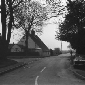View down Duckthorpe Lane from Sea Dyke Way, Marshchapel.
"Jacklins" cottage can be seen on the left.