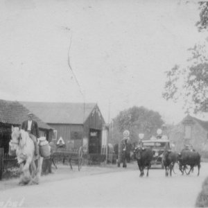 View looking down Sea Dyke Way towards the garage.
The date of this picture is uncertain, but could have been the 1920s / 1930s.
The house on the left was demolished and replaced.