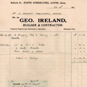 George Irelands invoice for work done on Sargents bungalow.