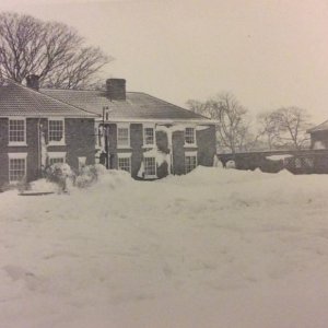 Snowdrifts in 1979 in the yard of Rookery Farm which at the time was the office of Caudwells Farm.