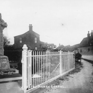 Marshchapel War Memorial on the corner of Sea Dyke Way and Church Lane.
On the right of the photograph can be seen the old cottage which was demolished to make way for Harpham Road,
Further down Church Lane can be seen the other old cottages which were demolished to make way for new housing.