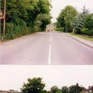 The top photograph is Sea Dyke Way looking towards North Lane.
The bottom photograph is taken from Church Lane towards the Village Hall on the left and War Memorial on the right.