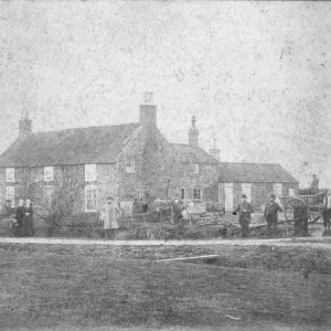 Willow Tree Farm
Left: the Misses Lewis, Centre: John Campion.
Right: (Wearing bowlers) the Lewis brothers
Waggoner with horse is Joe Evison (John Evisons father)