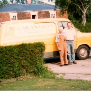 Stuart Grantham with his father Fred.
This photograph was taken at Stuarts home in Church Lane, when he started his own Electrical business in 1979.
In the background can be seen "The Limes", which used to be the "Old Vicarage".
