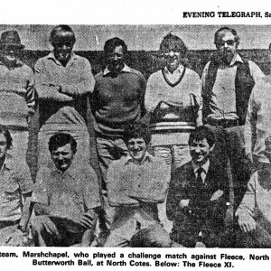 Photograph of the 1978, Greyhound team who played against the Fleece at North Cotes in a yearly cricket match for the "Butterworth Ball".