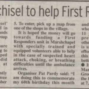 2003.
Chase the Chisel newspaper item.
This was organised by Pat Pardy to raise funds for the First Responders Group.