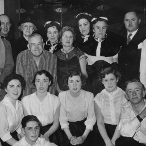Marshchapel Amateur Dramatic Society.
Back Row - L to R; R. Ward, Fred Maddison, Mrs Mudd, Stan Towell, Mrs E.M. Mossop, Mrs Towell,
Mrs Bridgestock, Mrs B. Wilson, N. Gunning, Barry Ireland.
Front Row - L to R; Marie Ireland, Irene Maddison, Janet Richardson, Nesta Leesing, Wendy Todd,
Mr Evison and Trevor Clover at the very front.