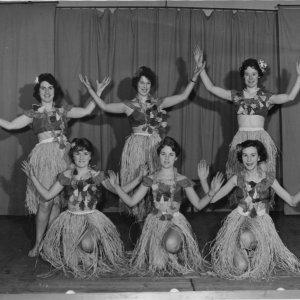 Marshchapel Amateur Dramatic Society - "South Pacific" - 1960
Back Row - L to R; Irene Maddison, Dinah Duncan, Jennifer Evison.
Front Row - L to R; Uknown, Sandra Wilson, Anne Wilson.