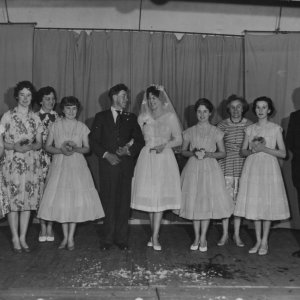 Marshchapel Amateur Dramatic Society - 1960.
L to R; Irene Maddison, Jennifer Evison, Mrs Bridgestock, Uknown, Barry Ireland,
Dinah Duncan, Uknown, Beatrice Wilson, Anne Wilson, Derek Goodhew.