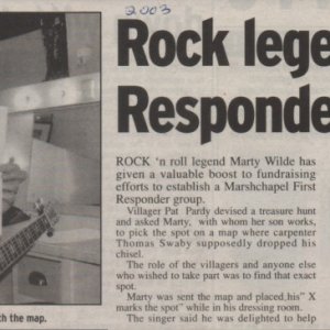 2003. Marty Wilde press cutting re fund raising for Marshchapel First Responders.