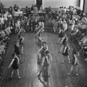 North Cotes Ladies Keep Fit team, putting on a display in North Cotes Village Hall - Circa; Late 1950s.
Left Row - Front to Back; Reit Parker, Unknown, Mrs Foster, Betty Elder.
Middle Row - Front to Back; Unknown, Unknown, Unknown, Doreen English, Valerie Gavin.
Right Row - Front to Back; Unknown, Joan Bannister, Nellie Store, Mrs Taylor.