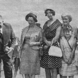 Garden Fete at Marshchapel Village Hall - 1961
L to R; Raymond Caudwell, Mrs. Caudwell, Rosemary Caudwell, Mabel Manders and her daughter Yvonne, Julie Lyons.