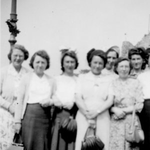 Marshchapel W.I. Outing.
L to R; Unknown, Unknown, Kath Grantham, Mrs Appleby, Annie Leesing and at the back with hat is Isobel Burgess.