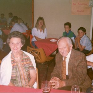 Kath and Fred Grantham can be seen here at their daughter-in-laws 40th. birthday party which was held in the Village Hall on 16th. July 1990