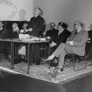 Marshchapel Village Hall opening ceremony - Saturday 15th. March 1958.
L to R; G. Scrimshaw, S.A. Mossop, Unknown, Mrs Ware, Mr Drinkel, Raymond Caudwell,
Mrs Drinkel, Cyril Osbourne MP, Rev. J. Sykes, Rev. A. Fairhurst.