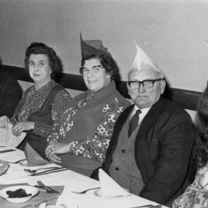 L to R; George Wray, Doll Wray, Jessie Ireland, Johnny Ireland and their daughter Beverly Ireland - 1973
S.A. Mossop Farms Ltd Christmas party held in the Village Hall.