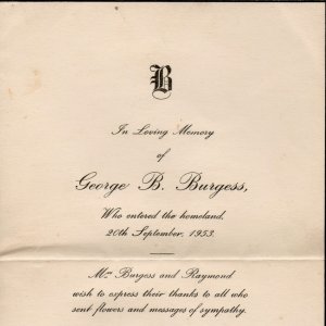 Memorial card re George B. Burgess