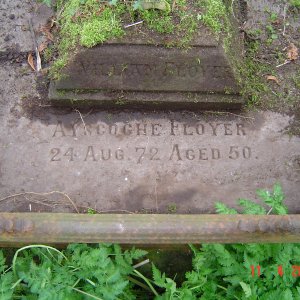 The grave of Ayscoghe Floyer who is buried, with his son, in Marshchapel Churchyard.