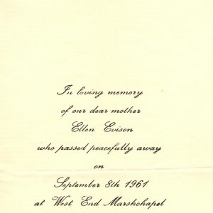 Memorial Card - Ellen Evison.