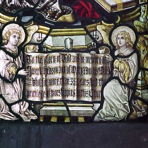A section of the stained glass window above the "Childrens Altar".