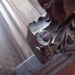 Showing the intricacy of the pew end carvings by Thomas Swaby.