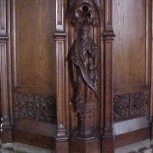 Carving on pulpit.