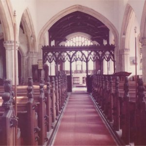 The central aisle towards the Rood Screen and Altar in St. Marys Church, Marshchapel.