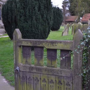The other side of the gate. The legent reads: "St. Marys Marshchapel. Cathedral of the Marshes.