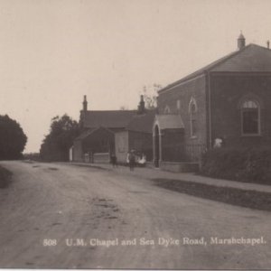 United Methodist Chapel on Sea Dyke Way.
This photograph was made into a postcard.
The date is unknown but could be from the early 1900s.