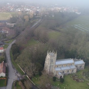 Aerial view of St. Marys Church, Marshchapel.
Church Lane can be seen on the left of the photograph with the rest of the village in the distance.
Photgraph courtesy of Andrew Greenwood.