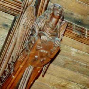 One of the angel carvings in the Chanel roof of St. Marys Church.