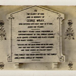 Memorial plaque to George Wray in the Wesleyan Chapel, Marshchapel.