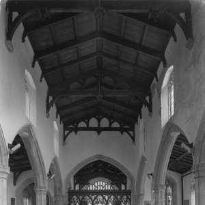 Interior of St. Marys Church, Marshchpel.
Photograph taken 2007.
The pulpit, added in 1881, is by Kett of Cambridge and a memorial to Rev. Ayscoghe Floyer 1845-1871