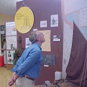John Gilby studying the Louth Navigation Canal exhibit.