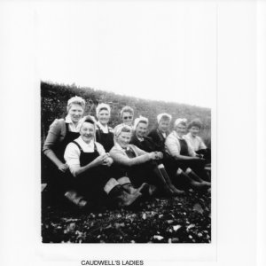 Caudwells Ladies.
Back Row - L to R; Riet Parker, Doris Johnson, Unknown, Joyce Duncan.
Front Row - L to R; Mrs Appleby, Ena Todd, Kath Grantham, Eva Hiscock, Beryl Ireland.