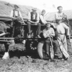 The workers on Irelands Farm. The Ireland family lived in Clyde House.
The picture was probably taken in the first quarter of the 1900s, as the Farm was sold in 1935.