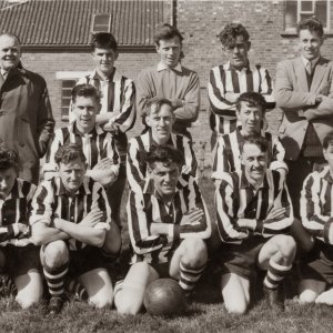 Marshchapel Football Team - Early 1960s.
Back Row - L to R; Jim Miller, Mick Grantham, Bernard Short, Keith Dixon, Roy Pickard.
Middle Row - L to R; Bud Epton, Rodney Keightley, Alan Pickard.
Front Row - L to R; Chris Leak, Jimmy Holmes, Brian Clover, Norman Parker, Rex Wray.