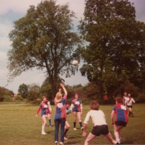 Mixed football charity match played at Marshchapel - Mid. 1970s.
June Houghton is far left and Roy Nicholson is far right. The girl in the centre is Tracy Willis.