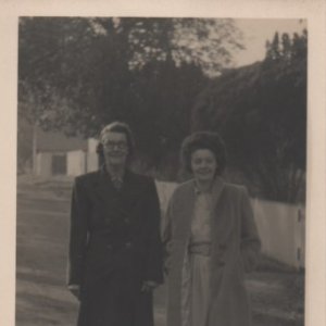 Gladys Osbourne (left) with her daughter Joan.
This photograph was taken at the top of Duckthorpe Lane where it meets Sea Dyke Way.