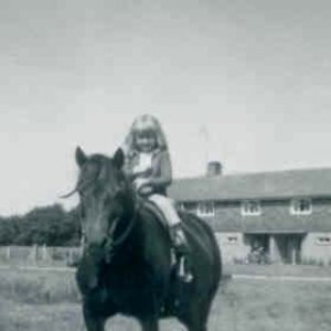 Heather Mossop riding a friends pony.
This photograph was taken in Hallgarth, Marshchapel.
C. 1957 or 1958
