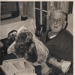Jim Fulstow celebrating his 100th Birthday
This photograph was taken at his home in Dorset Gardens in 1962.
Dorset Gardens was a row of houses in Hallgarth opposite the village shop.