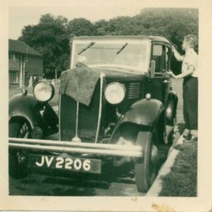 Colin Lyons cleaning Percy Lyons old Standard.
Photograph taken in Hallgarth, Marshchapel