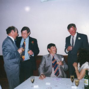 Marshchapel Village Hall.
Reception of Aice Jacksons wedding. Alice is the daughter of Julien and Midge. May 1996.
L to R: Charles Marshall, Peter Marshall, Richard Marshall, Julien Jackson and Janet - surname unknown.
