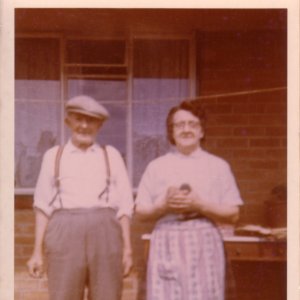 Mr Smith and wife Nancy.
This photograph was taken outside their bungalow in Hallgarth, Marshchapel.
They were the parents of Jim Smith who ran the Post Offce for many years when it was in Church Lane.