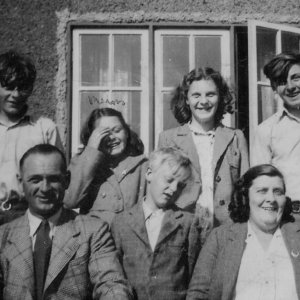 Back row: Derek, Pat, Margaret and Norman Clayton.
Front row: Bill, Graham and Elsie Clayton - Sea Farm, Marshchapel