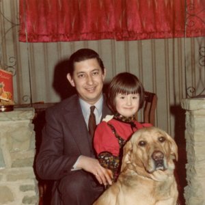 This photograph of Pete Marshall and his daughter Sarah was taken inside the Greyhound Inn in 1972-73 when he was the landlord.