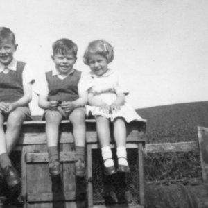 Left to right: Chris Leak and his brother Philip with their half-cousin Linda Leak.
This photograph was probably taken in the back garden of 4 Fieldsend Terrace, Sea Dyke Way, Marshchapel.