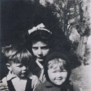 Chris Leak, Desiree Clover and Peter Leak.
This photograph would have been taken c. 1946-7.